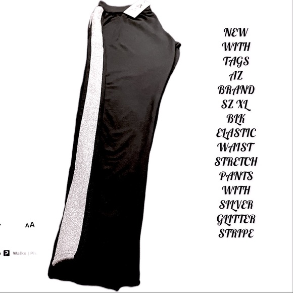 NWT SZ L/XL YOGA PANTS/LEGGINGS BLACK WITH SILVER GLITTERY RACING STRIPE ON SIDE - Picture 9 of 9